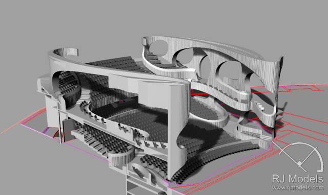 戲曲中心建筑模型的大小為1230mm X 830mm X 590mm ，歷時(shí)1個(gè)月制成。戲曲中心的外觀別樹一格，糅合了傳統(tǒng)與現(xiàn)代元素，整體屬于流線型設(shè)計(jì)，外觀如同舞臺(tái)簾幕一般。從建筑模型的設(shè)計(jì)中觀看，▲戲曲中心的結(jié)構(gòu)為流線外型和內(nèi)部空間， 呈現(xiàn)出「氣」的概念。。